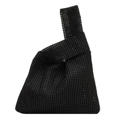 Yucurem Glitter Sequins Rhinestone Handbags, Double Carrying Straps Design Clutch Bag for Dinner Party Wedding (Black)