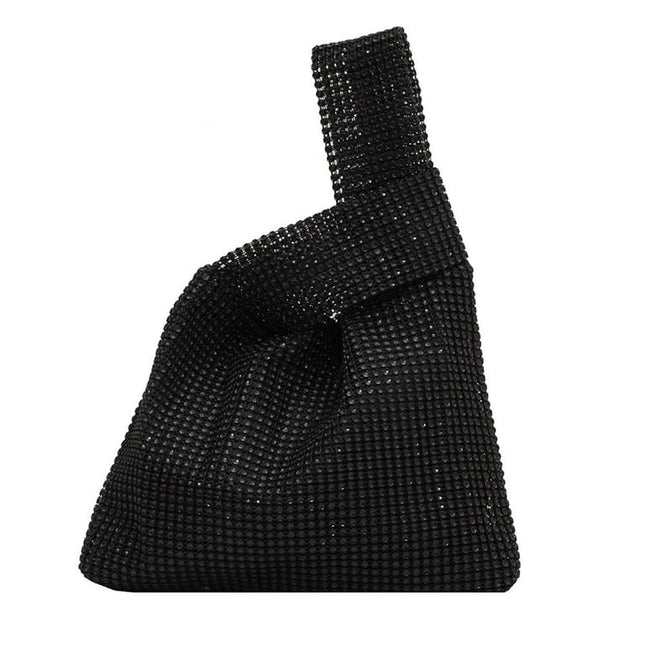 Yucurem Glitter Sequins Rhinestone Handbags, Double Carrying Straps Design Clutch Bag for Dinner Party Wedding (Black)