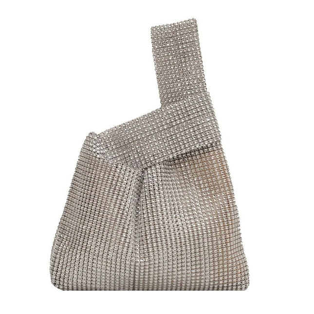 Yucurem Glitter Sequins Rhinestone Handbags, Double Carrying Straps Design Clutch Bag for Dinner Party Wedding (Silver)