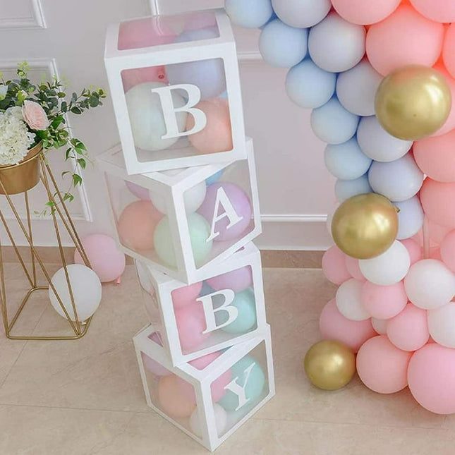 ZHANGHENG Baby Shower Boxes Party Decorations pcs Transparent Balloons Boxes Dcor with Letters, Individual BABY Blocks Design for Boys Girls Baby Shower Decorations