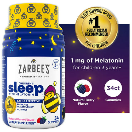 Zarbee’s Kids Sleep 1mg Melatonin Gummies, Non-Habit Forming, Berry, 34ct