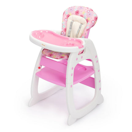TOBBI 3 in 1 Baby High Chair Convertible Toddler Table Chair Set, Play Seat Booster with Feeding Tray, Adjustable Seat Back, Pink