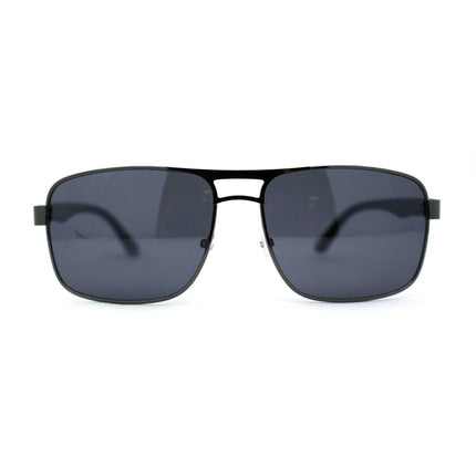 Mens Color Mirror Classic Rectangular Metal Rim Officer Sunglasses Gunmetal Black