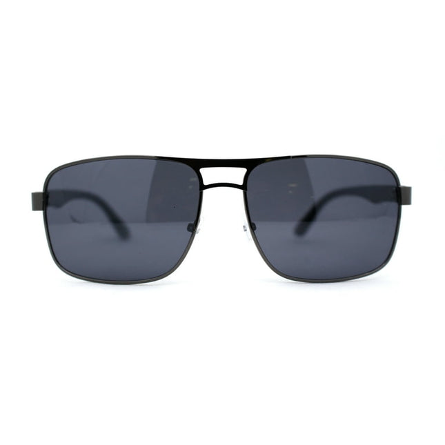 Mens Color Mirror Classic Rectangular Metal Rim Officer Sunglasses Gunmetal Black