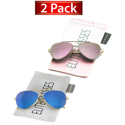 Elite - Mirrored Oversized Aviator Sunglasses for Men and Women with Flat Mirror Lens