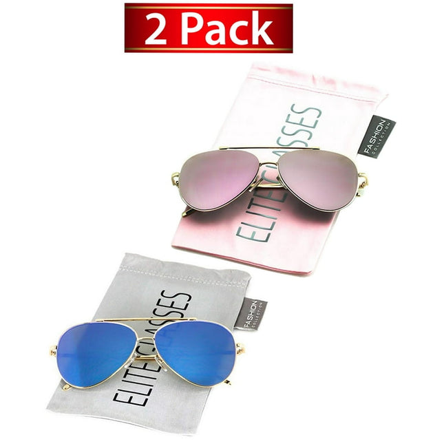 Elite - Mirrored Oversized Aviator Sunglasses for Men and Women with Flat Mirror Lens