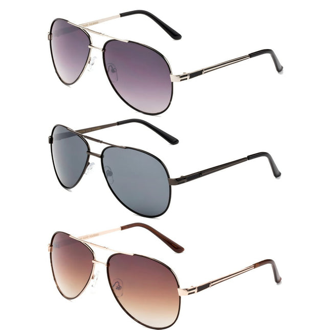 3 Pack Metal Frame Aviator Sunglasses for Men for Women, Gunmetal, Silver & Gold Brown