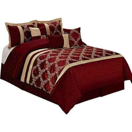 Bilot 7 Piece Claremont Classic Embroiderd Comforter Set- Queen King Cal.King Size (Queen, Burgundy)