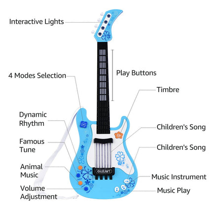 MIXFEER Kids Little Guitar with Rhythm Lights and Sounds Fun Educational Musical Instruments Electric Guitar Toy for Toddlers Children Boys and Girls Blue