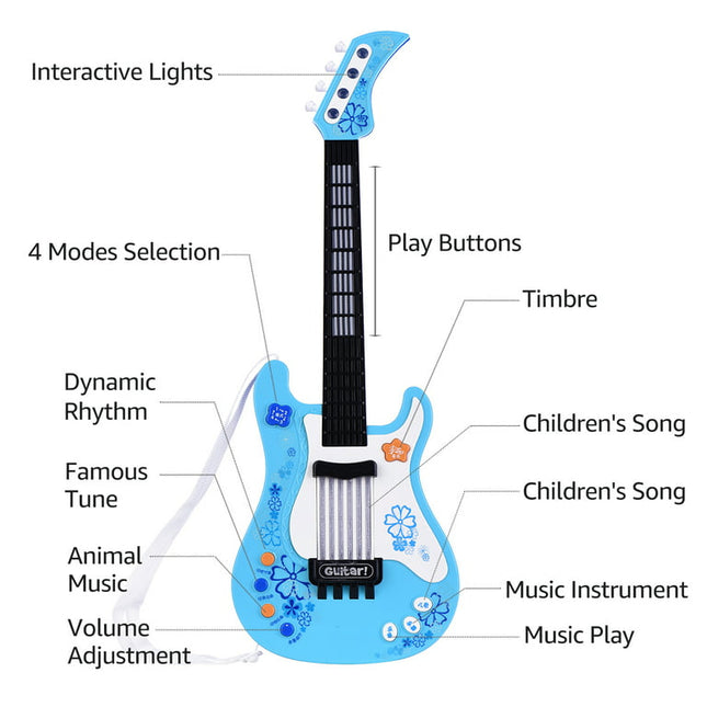 MIXFEER Kids Little Guitar with Rhythm Lights and Sounds Fun Educational Musical Instruments Electric Guitar Toy for Toddlers Children Boys and Girls Blue