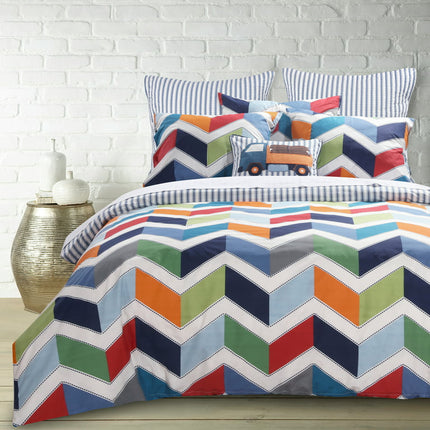 Levtex Home - Dominik Quilt Set - Twin Quilt + One Standard Pillow Sham - Chevron Pattern - Multicolor - Quilt Size (66x86in.) and Pillow Sham Size (26x20in.) - Reversible - Cotton Fabric