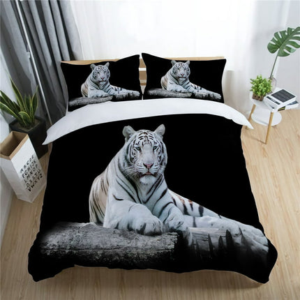 Milsleep Home Bed Set Black Highend 3D Tiger Printed Polyester Quilt Cover Set,California King(98"x104")