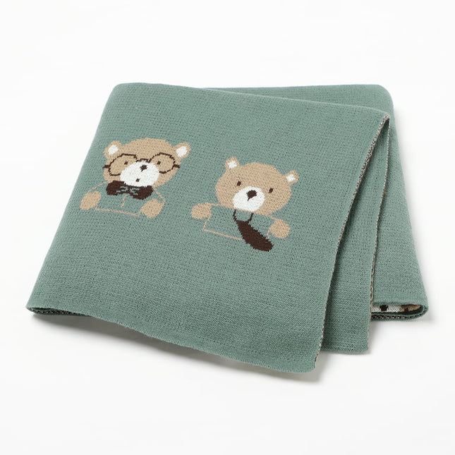 Baby Blanket Cotton Knitted Newborn Girl Boy Bedding Quilt 100*80CM Infant Stroller Swaddling Cute Cartoon Bears