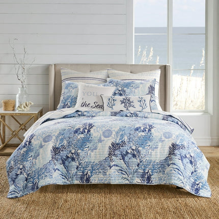 Levtex Home - Reef Dream Quilt Set - Full/Queen Quilt and Two Standard Shams - Coastal - Quilt (88x92in.) and Shams (20x26in.) - Reversible - Cotton/Cotton