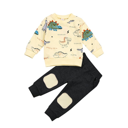 Domingbub Toddler Baby Boy Clothes Set Dinosaur/Fox Sweatshirt Top Jogger Pants Fall Winter Tracksuit Outfits Beige 6-12 Months