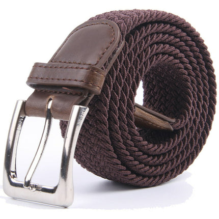 Gelante Adult's Canvas Elastic Fabric Woven Stretch Braided Belts Solid Color - Coffee, S