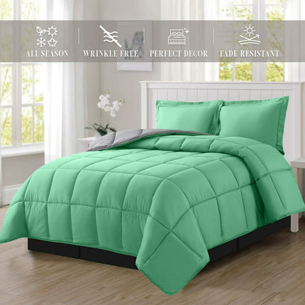 Elegant Comfort - NEW - 3-Piece Reversible Comforter Set, All Season Suitable, Box-Stitched Down Alternative, Twin/Twin XL, Tiffany/Gray