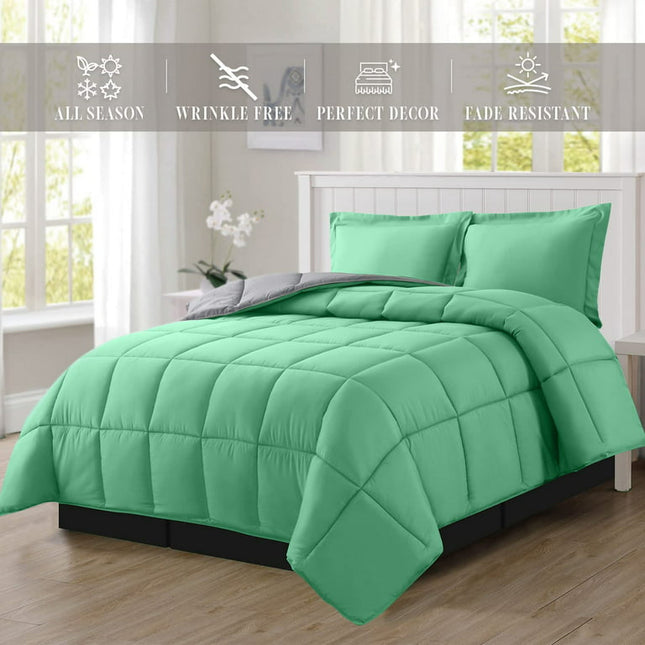 Elegant Comfort - NEW - 3-Piece Reversible Comforter Set, All Season Suitable, Box-Stitched Down Alternative, Twin/Twin XL, Tiffany/Gray