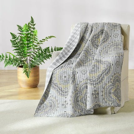 Levtex - Solano - Quilted Throw - 50x60in. - Medallion - Grey, Taupe, Black and Cream - Reversible Pattern - Cotton Fabric