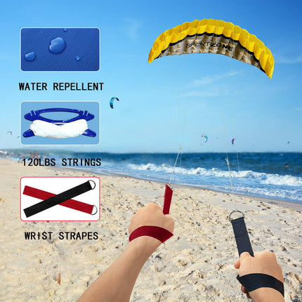 HENGDA KITE for Children and Adults 98inch Dual Line Stunt Parafoil Kites Nylon Soft Stunt Kite Yellow