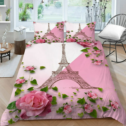 Home Bed Set Newly Fashion Bedding Cover Suit 3D Rose Printed Quilt Cover Sets,Full (80"x90")