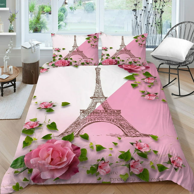 Home Bed Set Newly Fashion Bedding Cover Suit 3D Rose Printed Quilt Cover Sets,Full (80"x90")