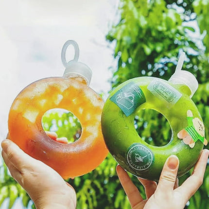 wirlsweal 500ML/350ML Cute Donut Kids Water Bottle Leak-Proof Travel Cup with Handle Ring Anti Fall Transparent Drinking Bottle