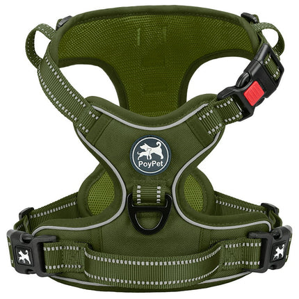 PoyPet Reflective Dog Harness No Pull Dog Vest Harness With Handle,No Choke Adjustable Soft Padded Pet Vest for Small to Large Dogs,Military Green XS
