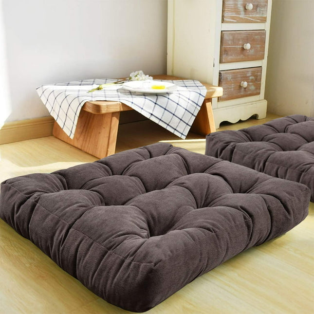 Square Thicken Floor Cushion,Cotton Linen Thick Meditation Pillow ,20.6x20.6 Inch,Dark Grey