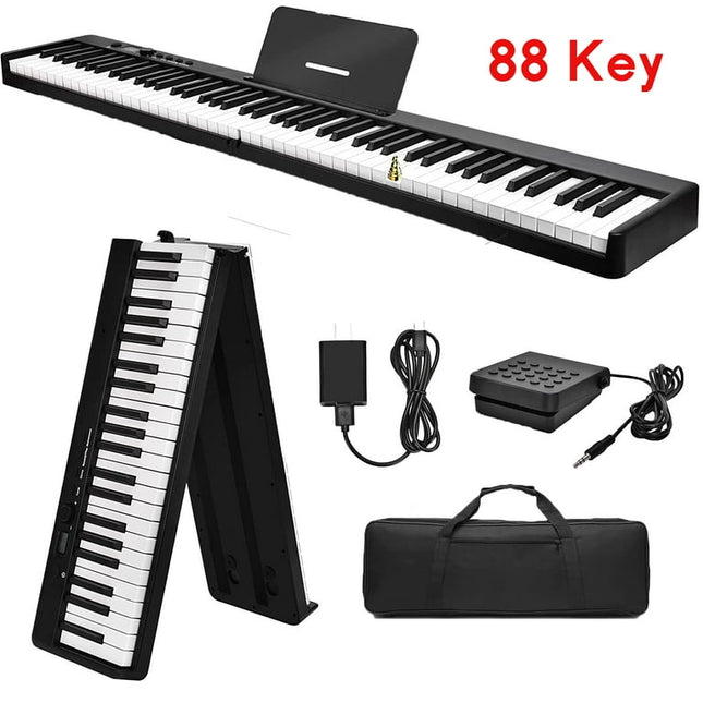 iMeshbean Foldable Piano Keyboard 88 Keys, Full-size Electric Keyboard Piano Portable For Beginner, Portable with Pedal, Power Supply & Carrying Bag, Black