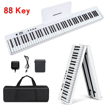 iMeshbean Folding 88 Key Piano Keyboard Electronic Keyboard Piano Portable Full Size Keyboard For Beginner, Portable with Pedal, Power Supply & Carrying Bag, White