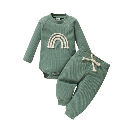 jaweiwi Fall Spring Newborn Baby Boy Girl Clothes Long Sleeve Rainbow Romper Tops Pants 2Pcs Infant Solid Outfits Set,Size 0 6 9 12 18 M