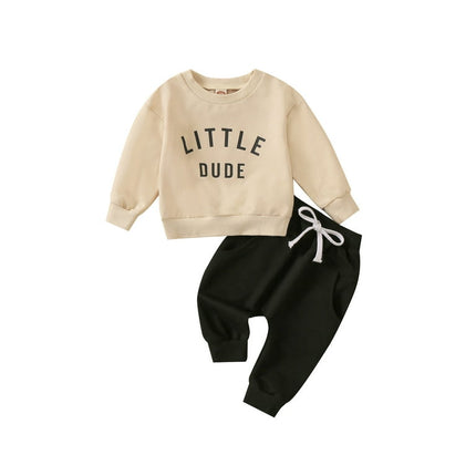 jaweiwi Kid Girls Boys Pants Clothes Set, Long Sleeve Round Neck Letters Print Sweatshirt + Casual Street Long Drawstring Trousers Fall Outfits,Size 0 6 12 18 24 M 3 Years