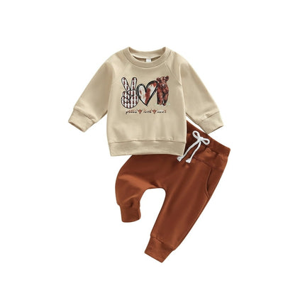 jaweiwi Toddler Baby Girls Boys 2Pcs Fall Outfits Set, Long Sleeve Graphic Sweatshirt + Pocket Pants Clothing,Size 0 6 12 18 24 M 3 Years