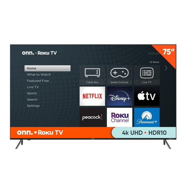 onn. 75” Class 4K UHD (2160P) LED Frameless Roku Smart TV (100044717)