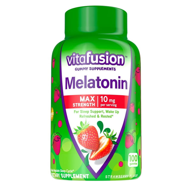 vitafusion Max Strength Melatonin Gummy Supplements, Strawberry Sleep Supplements, 100 Ct