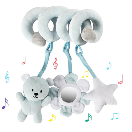 vocheer Baby Car Seat Toy, Plush Animal Shaped Hanging Spiral Activity Toy for Stroller, Bear
