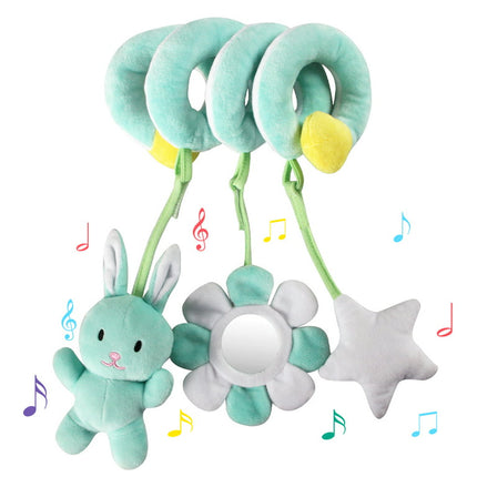 vocheer Baby Car Seat Toy, Plush Hanging Spiral Activity Toy for Stroller crib, Green Rabbit